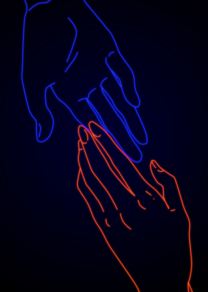 Neon Hands Reaching