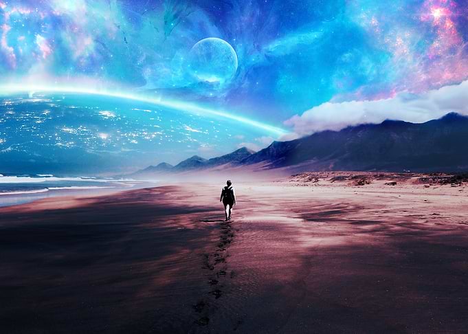 Lonely Figure on Alien Beach