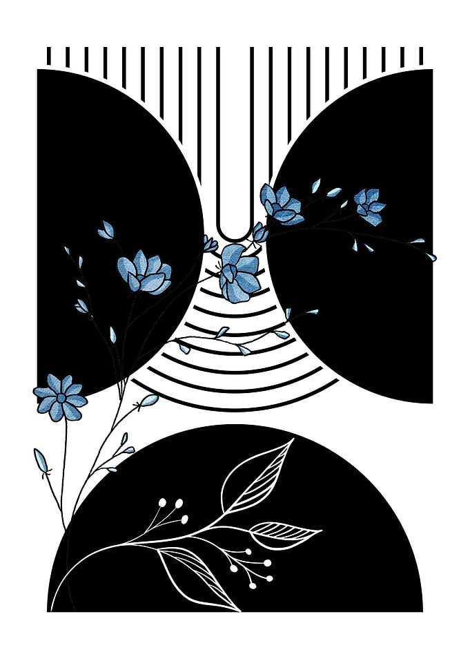 Black and Blue Floral Art