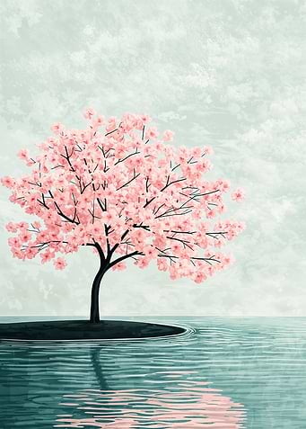 Cherry Blossom Tree on Island