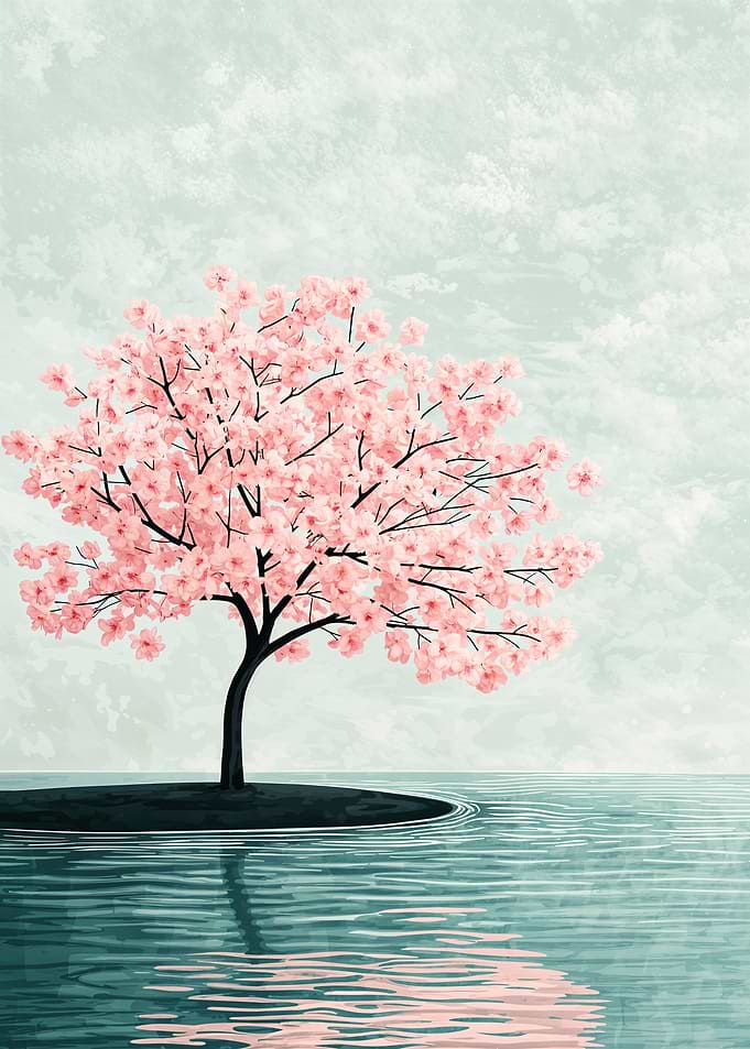 Cherry Blossom Tree on Island