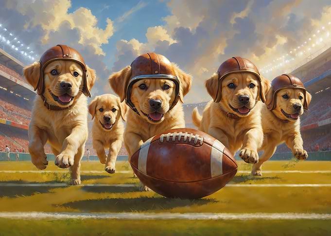Golden Retriever Pups Old School Football