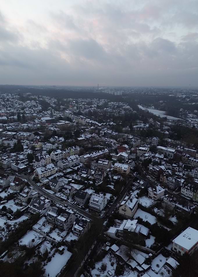 Snowy Suburban Aerial View