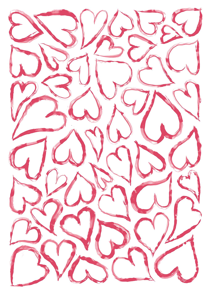 Pink Watercolour Line Hearts