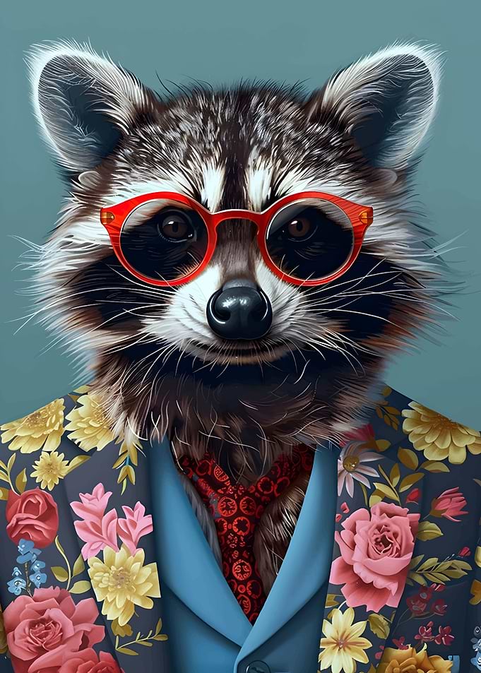 Raccoon in Suit and Sunglasses