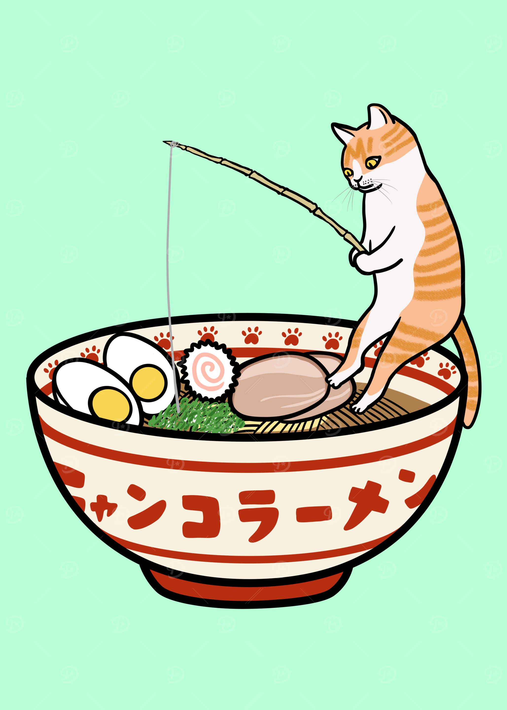 Cat Fishing on the Ramen Bowl