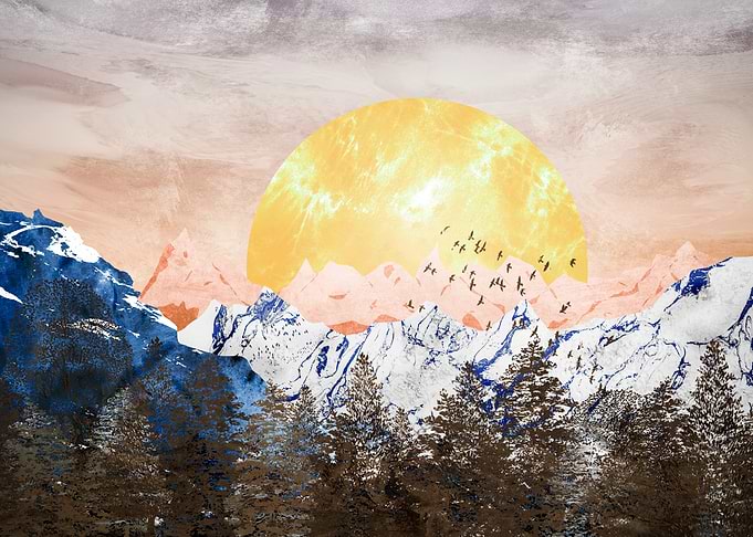 Golden Sun Over Snowy Peaks