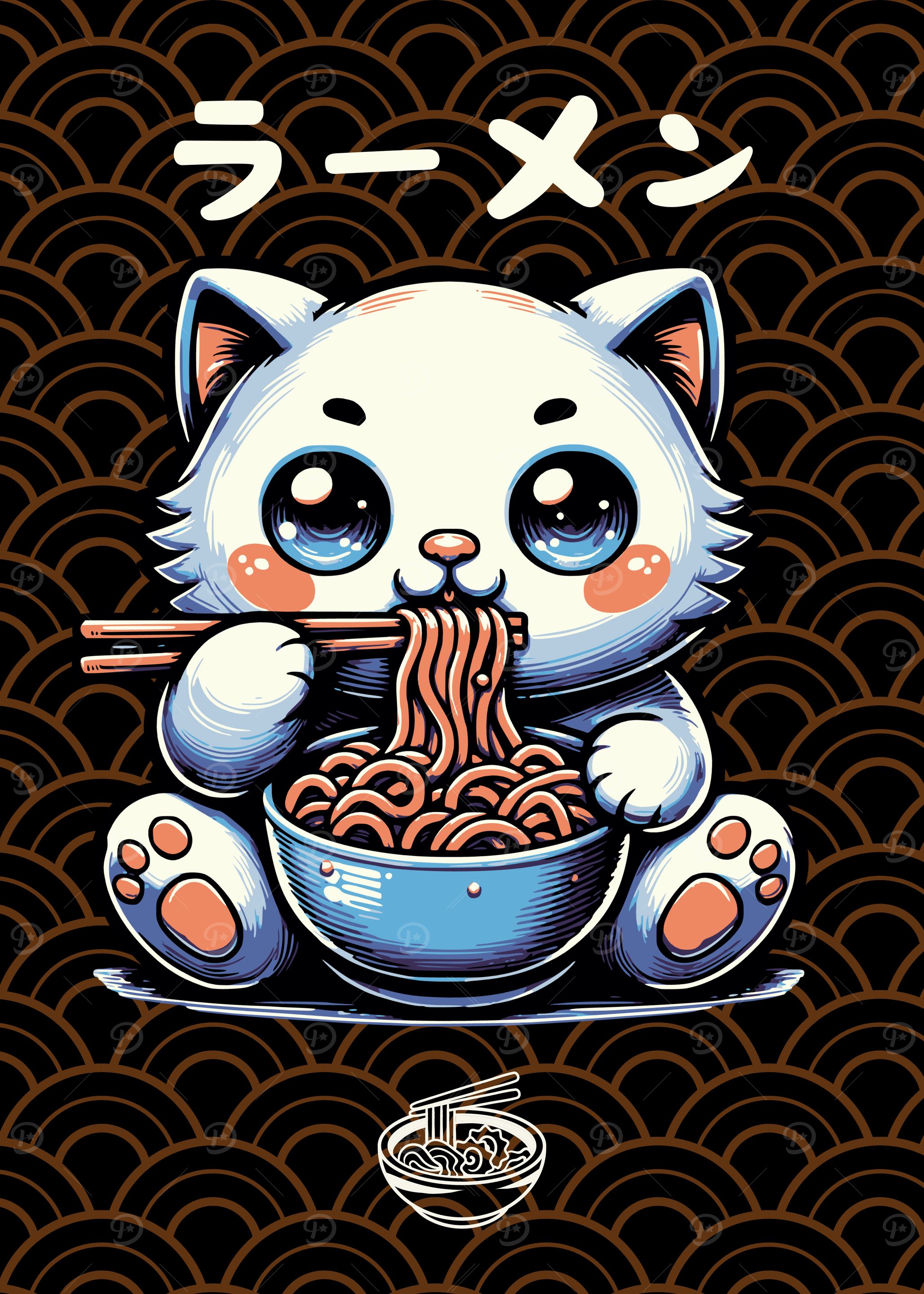 Cute Cat Eating Ramen