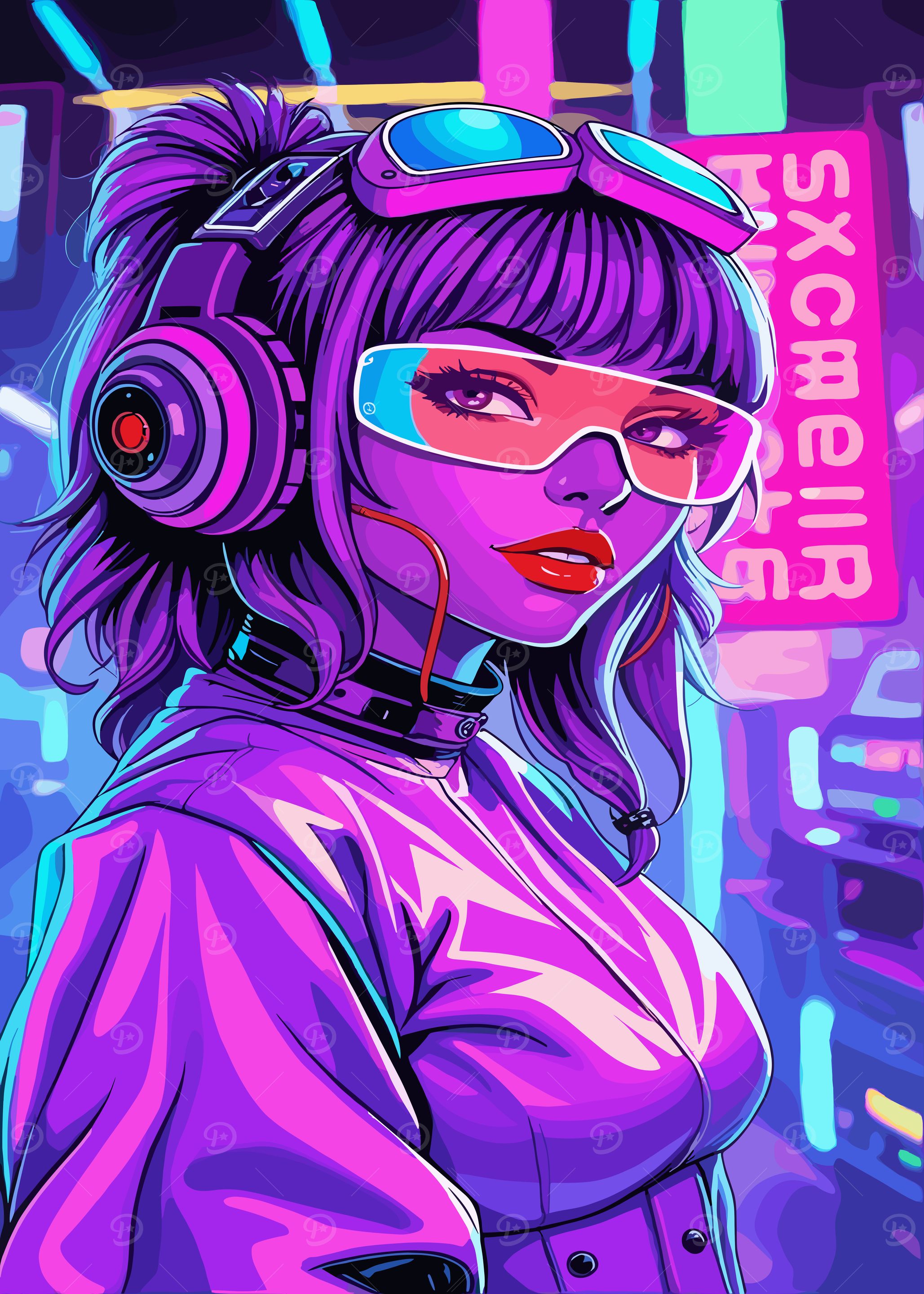 Cyberpunk Girl with Headphones