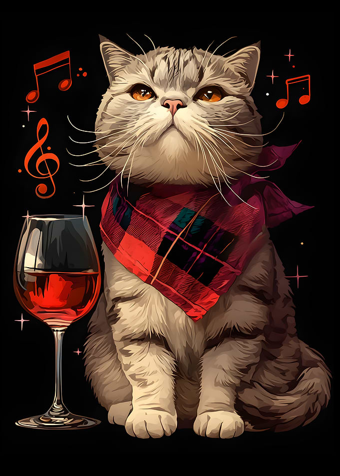 Cat with Wine and Music