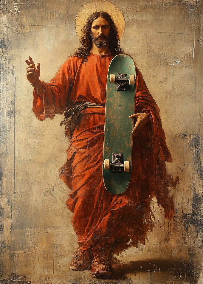 Jesus with Skateboard