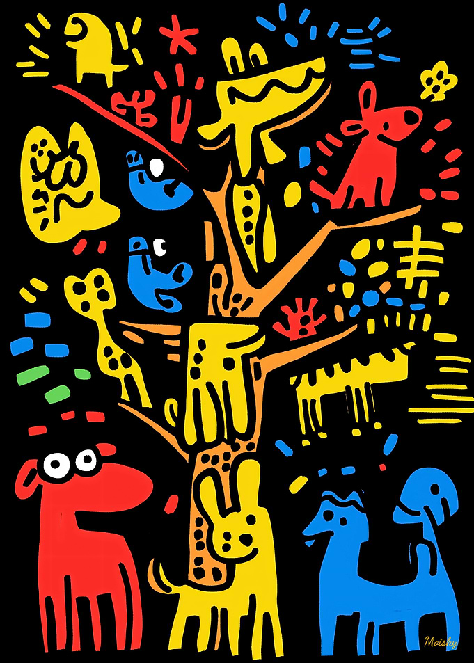 Crazy Dog Tree Playful Abstract Animal Art