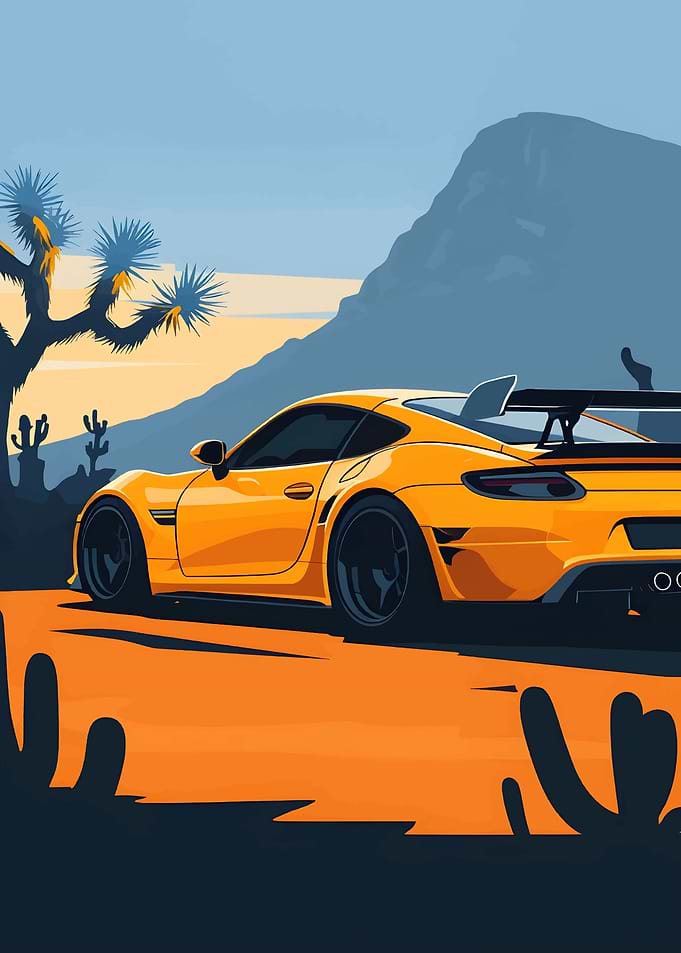Yellow Sports Car in Desert
