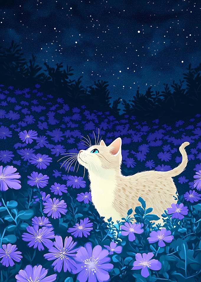 Cute Cat Gazing at Stars