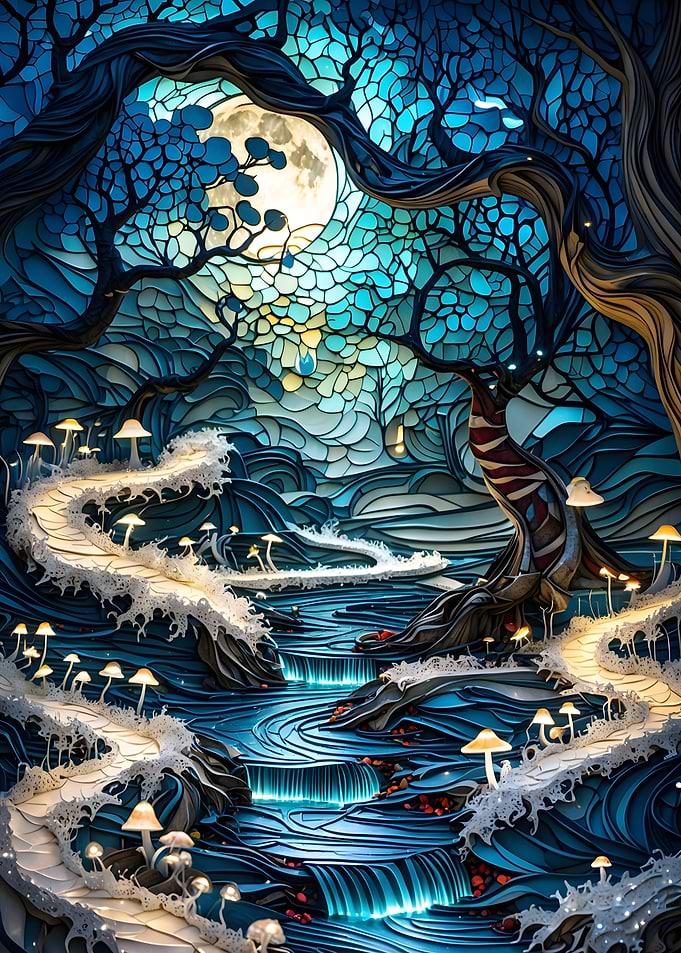 Moonlit Forest Stream