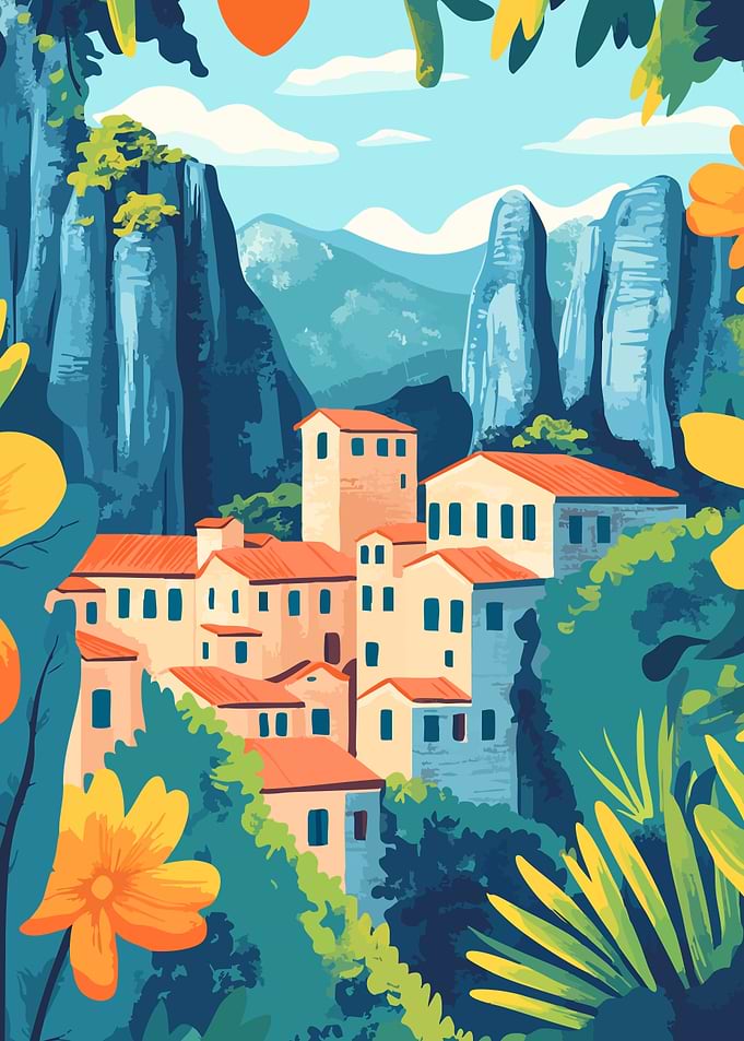 Meteora Greece Village Minimalist Art
