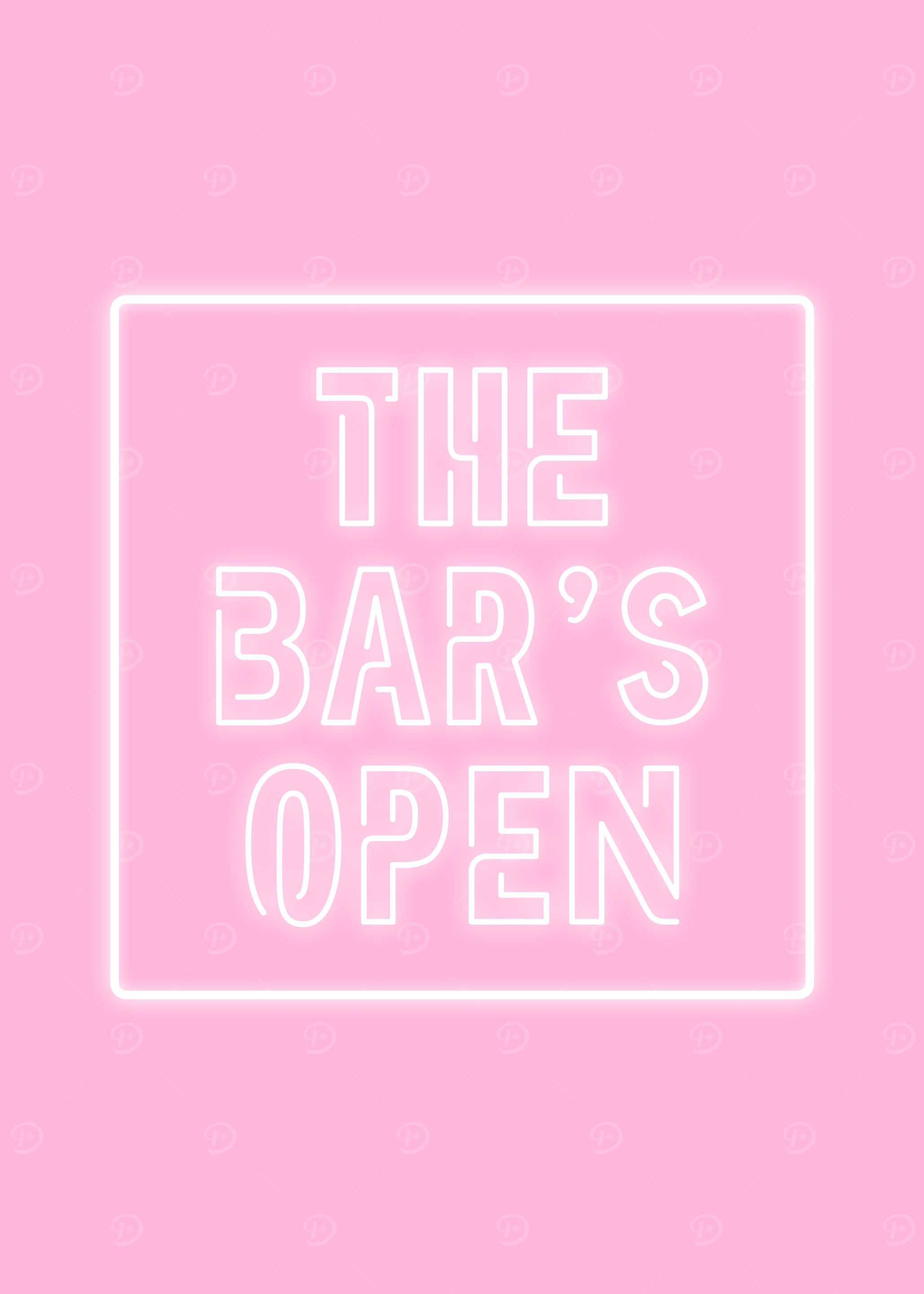The bar's open pink neon bar sign
