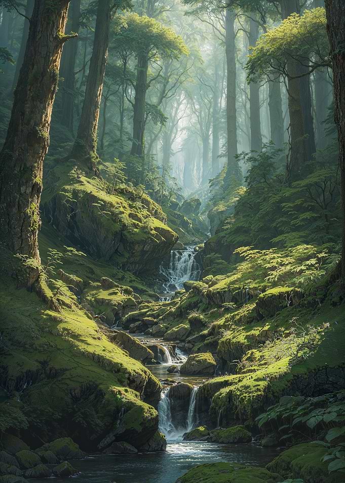 Misty Forest Waterfall