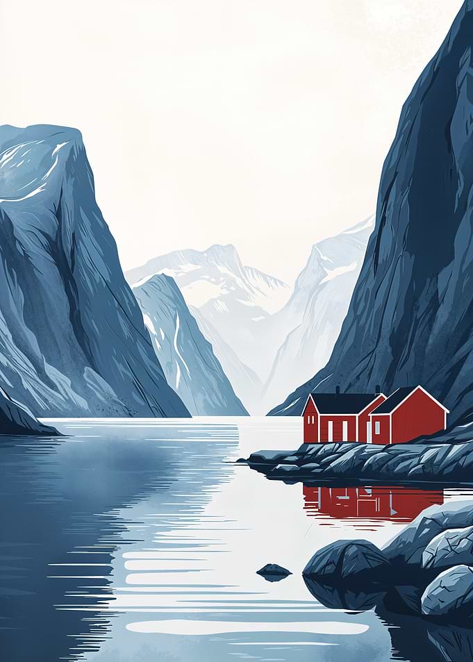 Red Cabins in Fjord