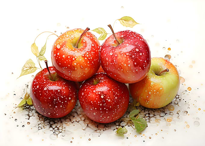 Fresh Red Apples with Water Drops
