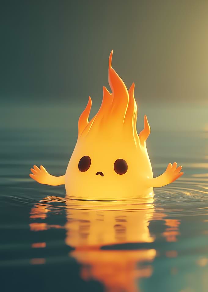 Flame character: Fire Spirit in Water