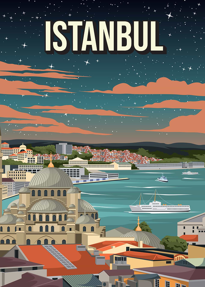 Istanbul Turkey At Night Cityscape