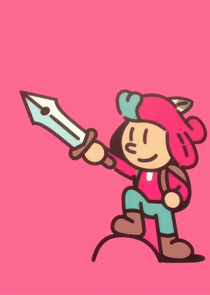 Cartoon Character with Pen Sword