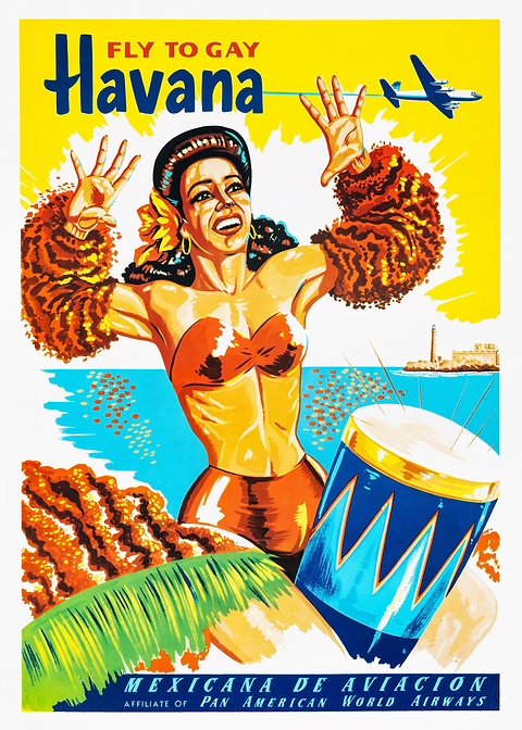 Fly to Havana Poster — retro travel art printed on metal
