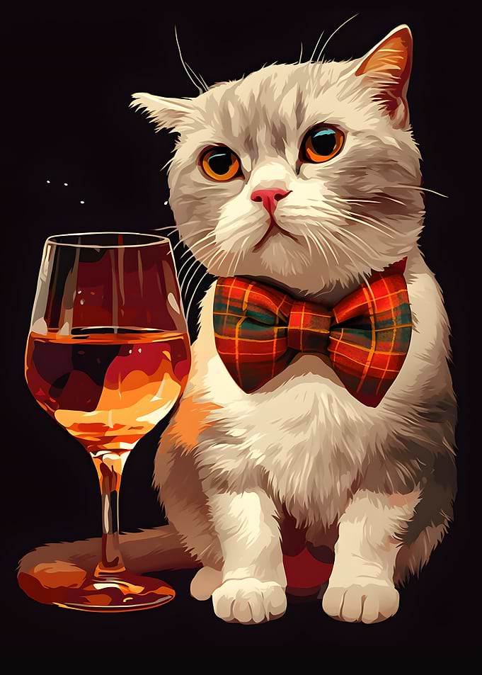 Cat with Wine Glass