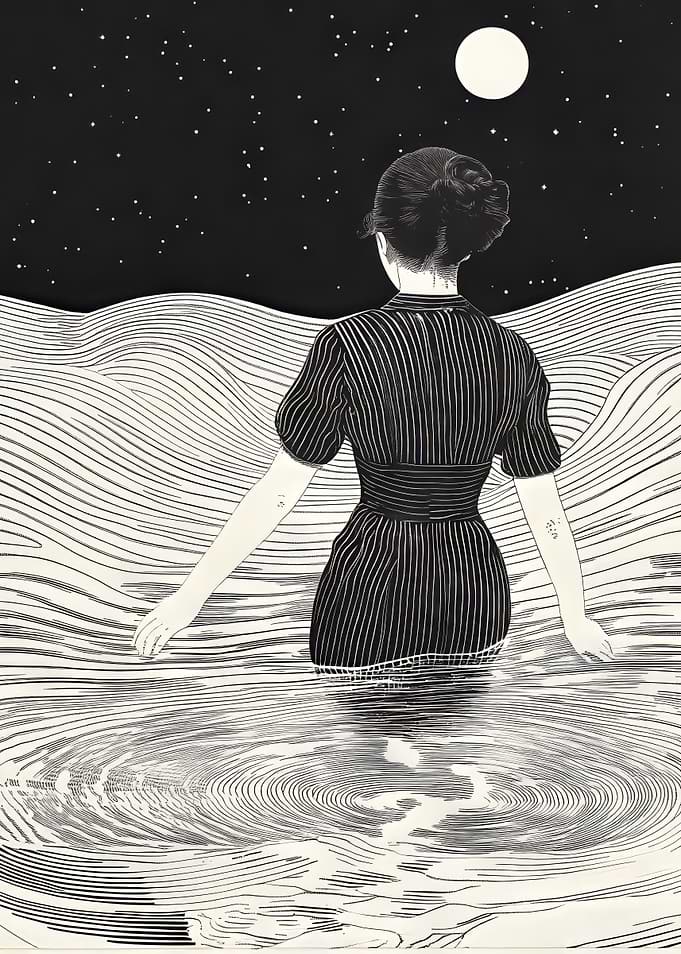 Woman in Wavy Landscape