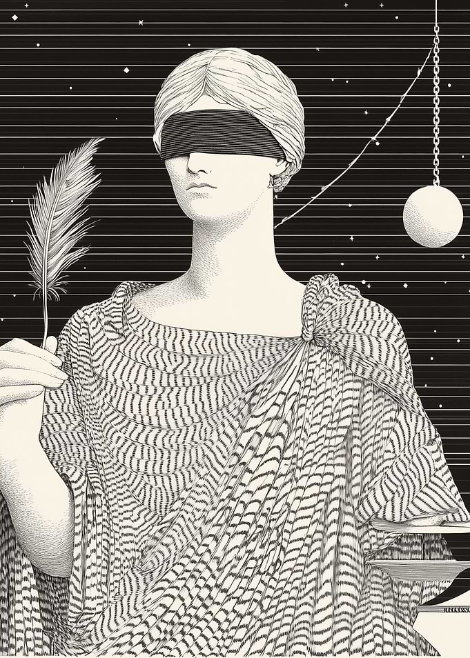 Blindfolded Figure with Feather