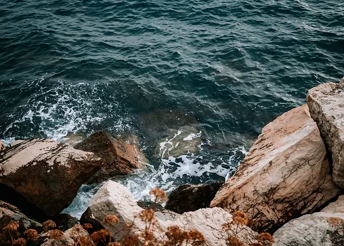 Ocean Waves Crashing on Rocks