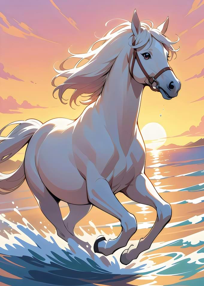 White Horse Running on Beach