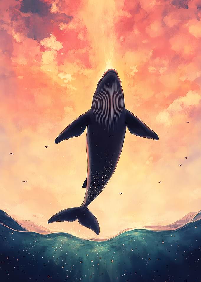 Whale Leaping Sunset