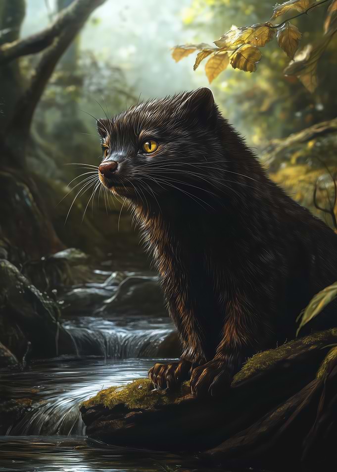 Black Mink in Forest Stream