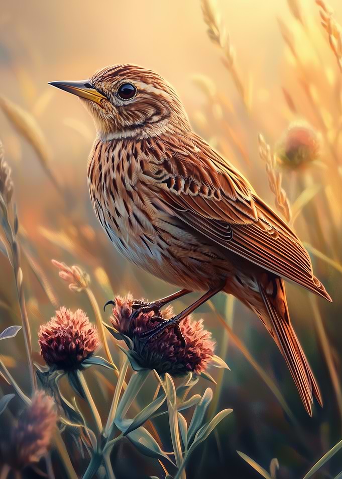 Lark Bird in Golden Field