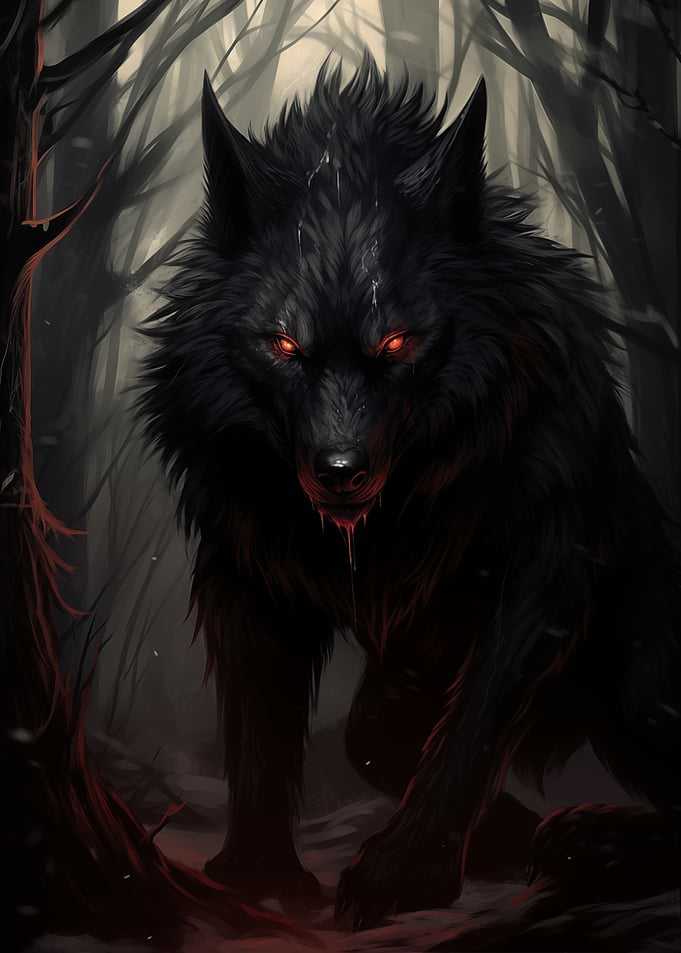 Black Wolf with Red Eyes