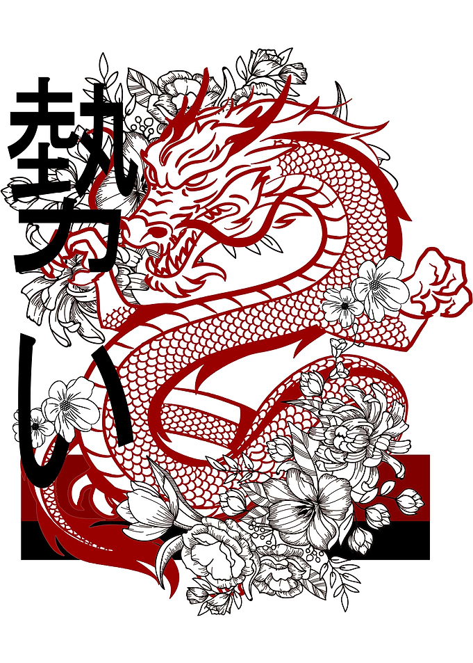 Red Dragon with Flowers