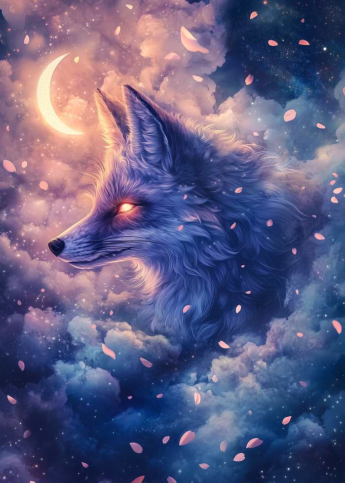 Mystical Fox in the Night Sky