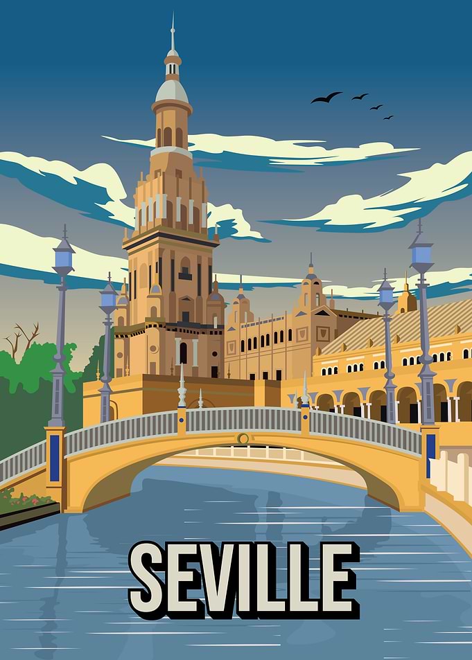 Seville Skyline Cityscape Travel Poster