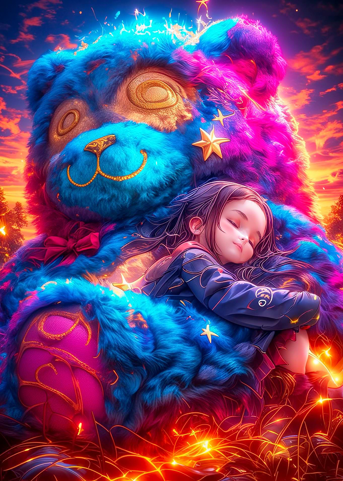 Girl Sleeping with Giant Teddy Bear