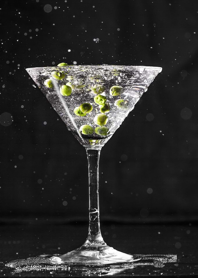 Green Peas in Martini Glass