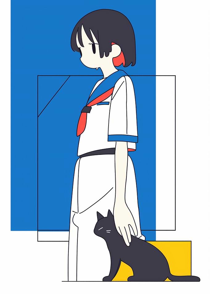 Anime Girl with Cat