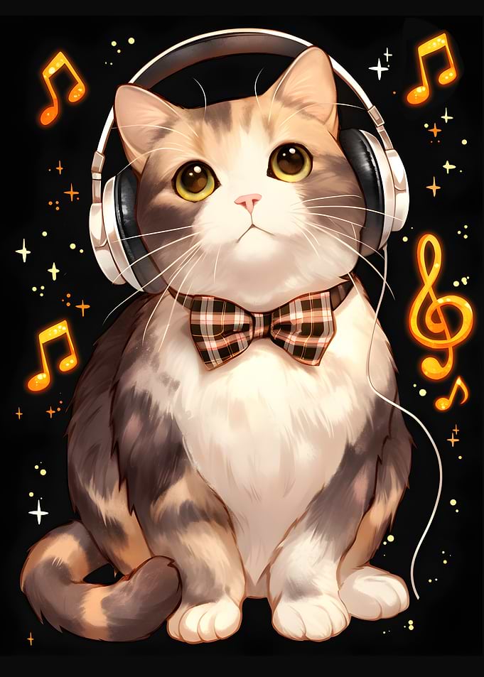 Cat Listening to Music