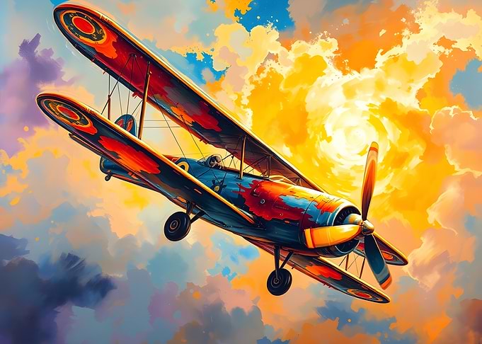 Vintage Biplane in Flight