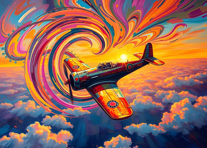 Airplane in Swirling Colors