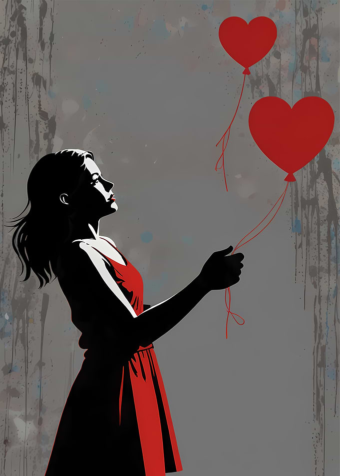 Girl with Heart Balloons