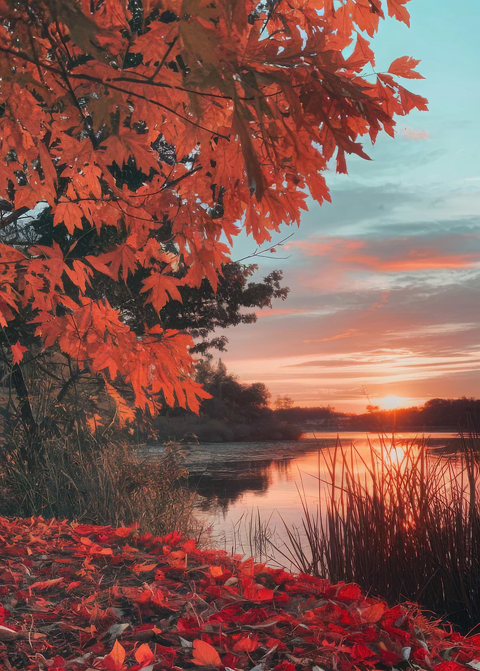 Autumn Sunset by the Lake