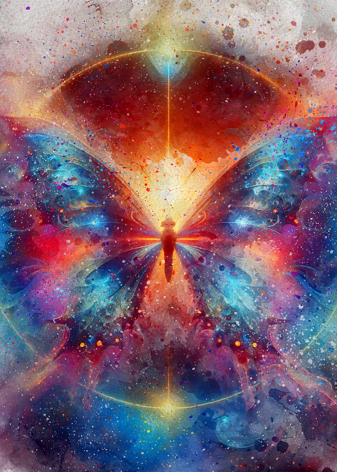 Cosmic Butterfly Watercolor Painting