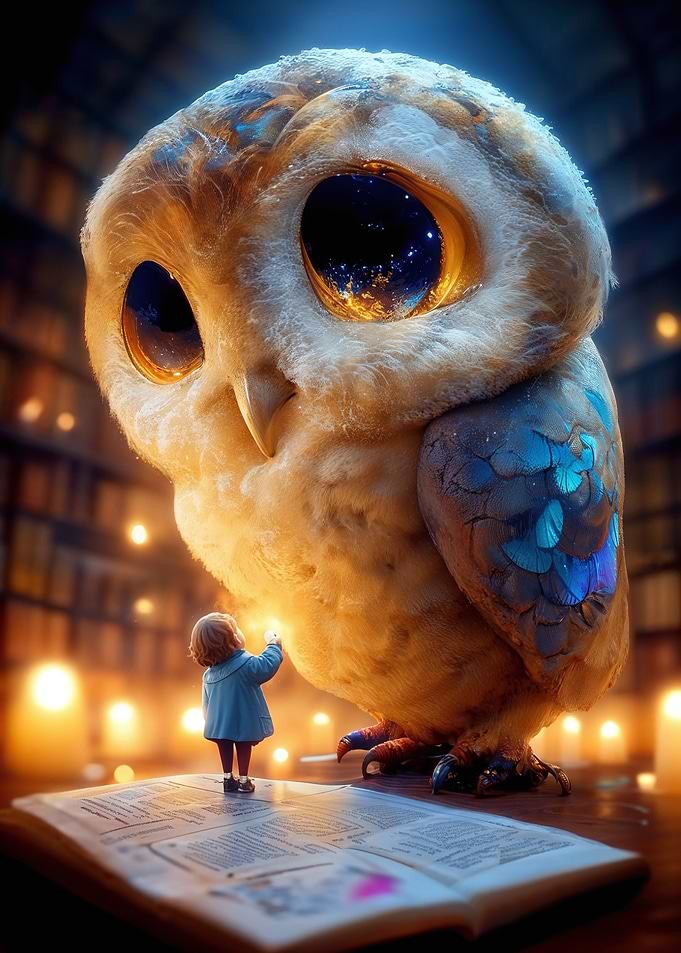 Giant Owl and Little Girl